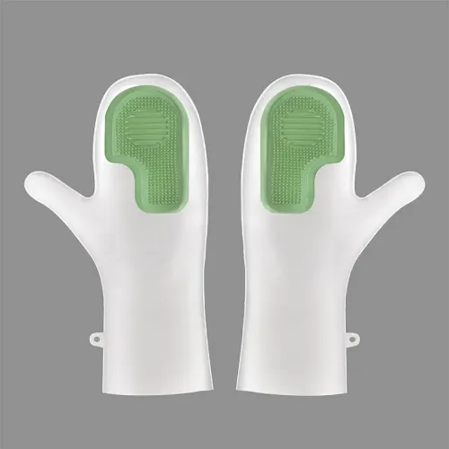 A pair Reusable Silicone Cleaning Gloves with Built-in Scrubber Waterproof Heat Resistant Gloves for Dishwashing Bathroom Pet Grooming