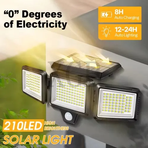 Solar Outdoor Lights Remote Control 3 Heads Motion Sensor Lights IP65 Waterproof 270 Wide Angle Flood Wall Lights with 3 Modes