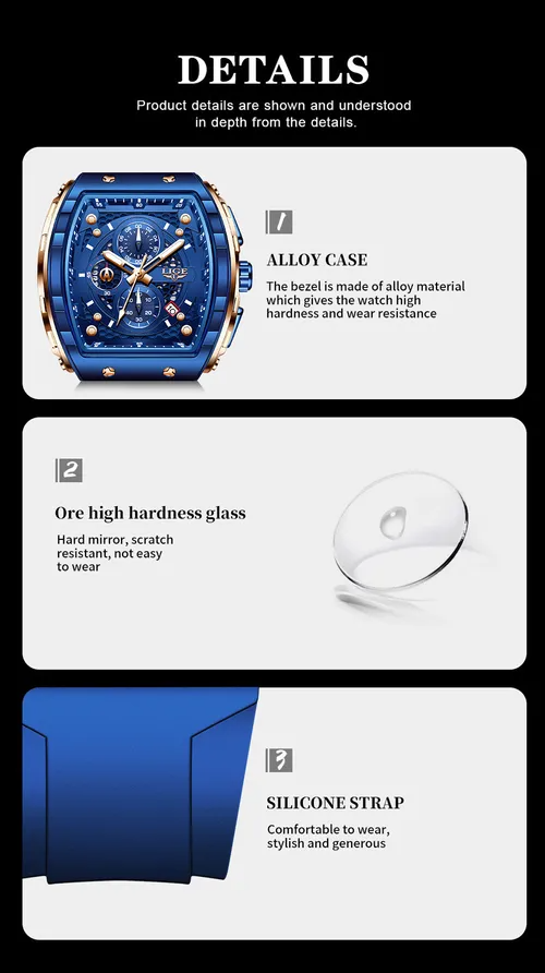 LIGE LG89148 Dropshipping China Male Quartz Watch Stylish Silicone Strap Chrono Calendar in Stock New Business Hand Watch