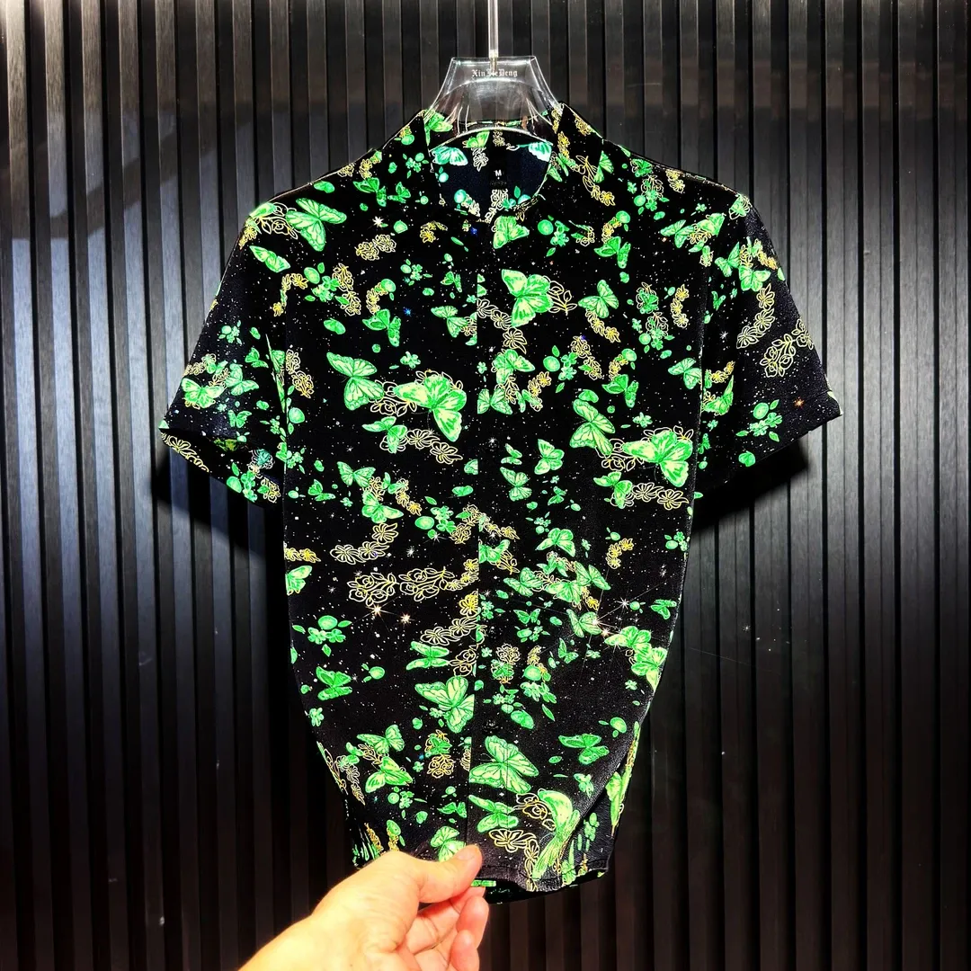 Men's butterfly-print shirt with a rugged, cool vibe