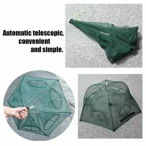 Durable Nylon Mesh Magic Fishing Trap Green Foldable Shrimp Cage Easy Throw Full Automatic Crab Fish Net Outdoor