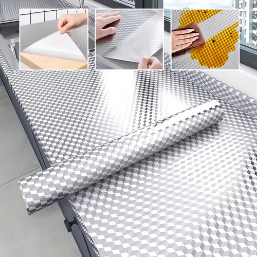 Oil Proof Kitchen wall stickers Self Adhesive Aluminum Foil Wall Stickers for Kitchen Countertop Drawer Cabinet Shelf ﻿