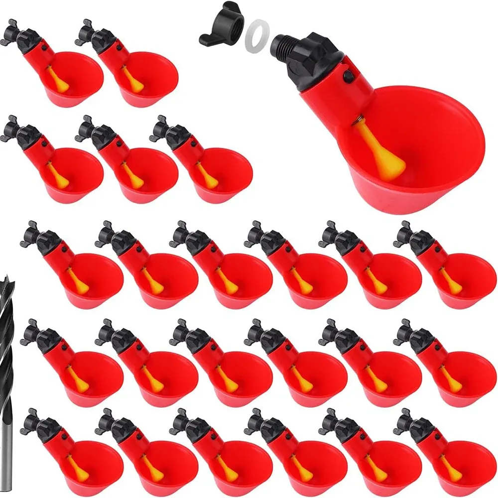 12-24 PCS Automatic Chicken Waterer Cups, (Bucket not included)Universal Tee Fittings Poultry Feeder Cups Suitable for Chicken, Duck, Goose, Turkey