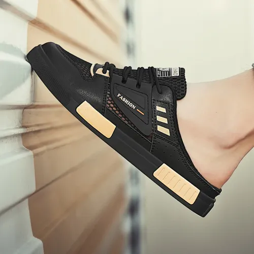 New Canvas Shoes Mesh Half Tray Shoes Men's Summer Lazy Slippers Fashionable Hollow Breathable