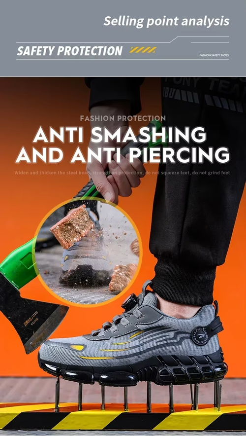 Rotating‑Button Safety Work Boots for Men