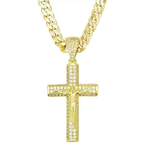 Cross Necklace for Men with Jesus Crucifix Pendant - 24  Cuban Figaro Rope Miami Chains