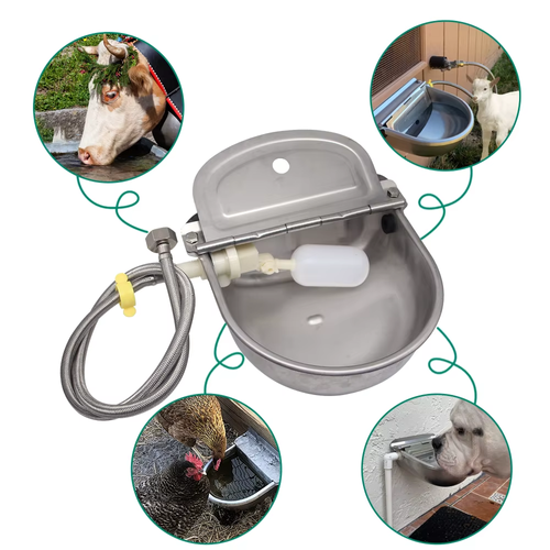 Stainless Steel Automatic Water Dispenser for Dogs - Farm Livestock Cattle Horse Goat Sheep Drinking Bowl（1kg Stainless Steel Water Bowl with Holes + 80cm Stainless Steel Water Pipe）