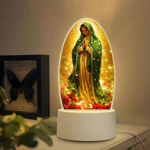 Guadalupe Virgin Prayer Lamp, USB Powered Warm Light, Home Decor, Baptism, Worship, Spiritual Atmosphere, New House Gift