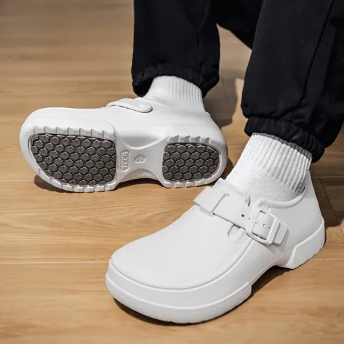 Lightweight Non-Slip Waterproof Kitchen Rain Boots Adjustable Comfortable Chef Shoes for Star Hotels Oil Resistant round Toe