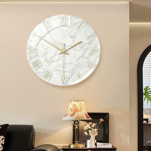 Currently, only the small size is available. for Creative Tempered Glass Round Marble Clock Light Luxury