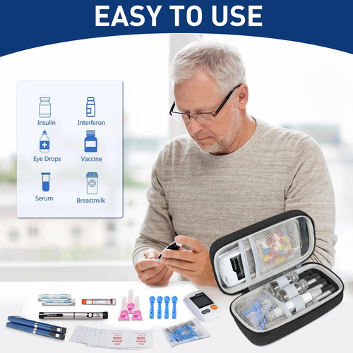Insulin Cooler Travel Case with Temperature Display-The images show temperatures in Fahrenheit, but the actual product displays temperature in Celsius.
