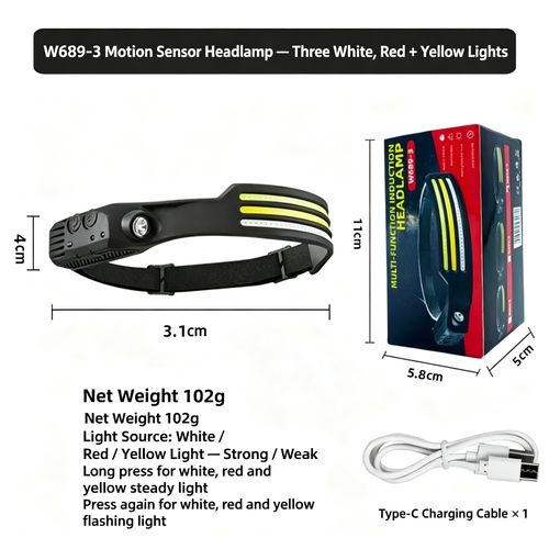 Outdoor USB-Rechargeable COB LED Sensor Headlamp