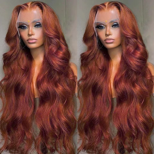 New wig with red long curly hair and big waves
