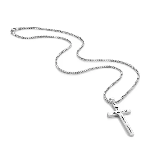 Philippians 4:13 Simple Cross Pendant for Men Necklace Stainless Steel Casual Religious Faith