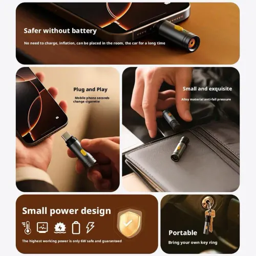 Type-C Mini Windproof Energy saving Outdoor Wireless Silent Backup Phone Cigarette Lighter Portable Lighter
