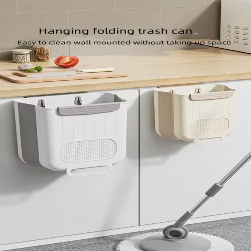 2pcs Foldable trash can - Kitchen hanging plastic wall-mounted desktop dual-purpose trash can