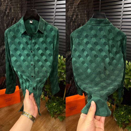 Men's Green Satin Long-Sleeve Shirt
