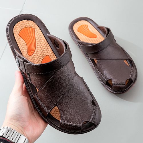 Men Baotou Hollow Out Dual Purpose Sandals Summer New Soft sole Non Slip Breathable Work Shoes Outdoor Beach Sandals Slippers