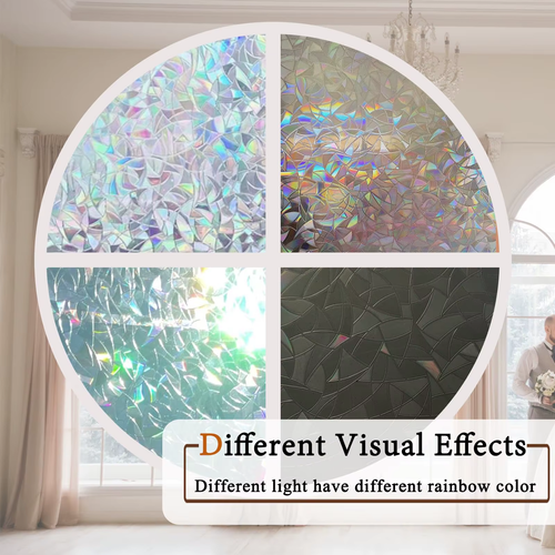 🌈3D Rainbow Privacy Window Film – No-Glue Static Cling Glass Film for Bathroom & Home Windows✨