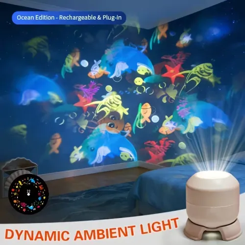 LED Ocean Projector Light, 360° Rotating Dynamic Night Light, USB Powered Ambient Lamp, Decorative Lighting for Game,Living Room