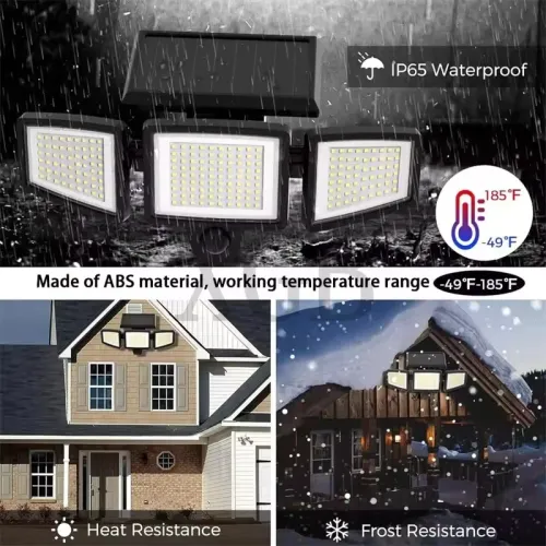 Solar Outdoor Lights Remote Control 3 Heads Motion Sensor Lights IP65 Waterproof 270 Wide Angle Flood Wall Lights with 3 Modes