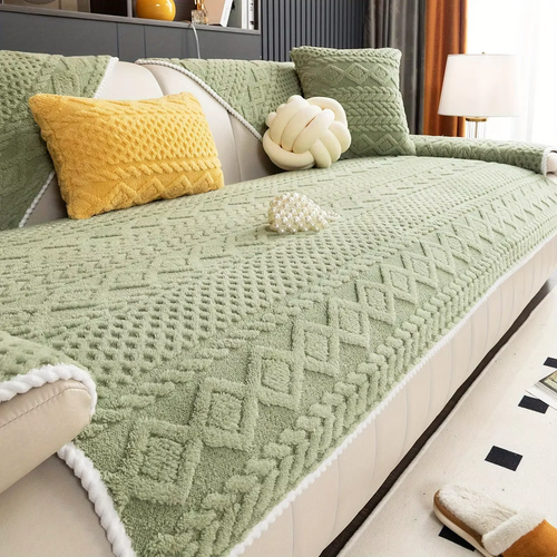 Soft Milk Velvet Sofa Throw Blanket, Plush Textured Couch Cover for Living Room