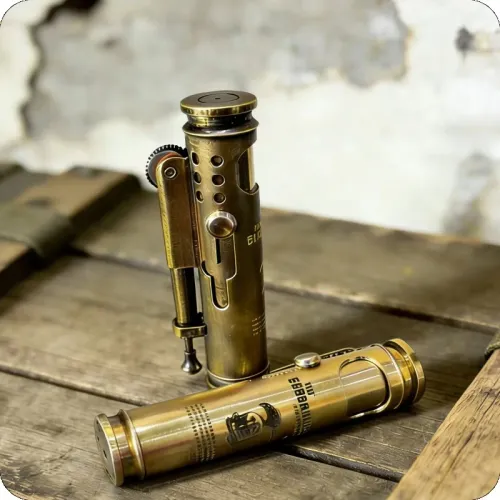 Unusual Alien Trench Handmade Pure Copper Kerosine Lighter AK Vintage Portable Windproof Collection Lighters Smoking Men's Gifts