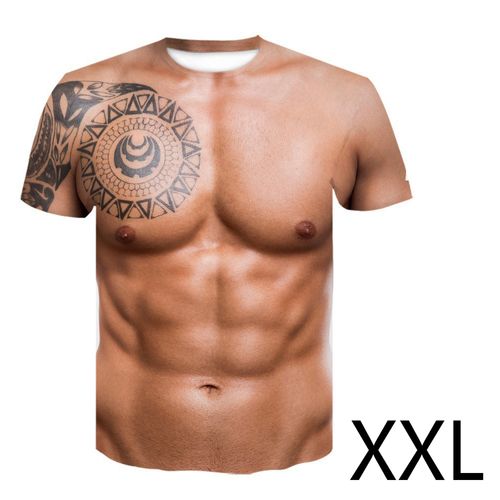 Hot selling 3D digital men's simulated muscle printed short sleeves