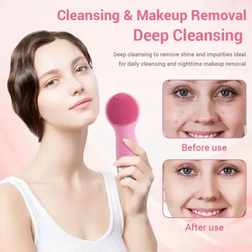 Facial Cleansing Brush, PRITECH Heatable Vibrating Face Scrubber with Massage, Silicone Face Scrubber for Women & Men, Electric Facial Cleanser for Deep Cleansing, Gentle Exfoliating minihygieneproducts