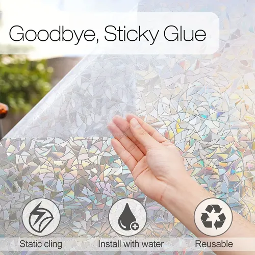 Window Privacy Film, Rainbow Window Clings, 3D Decorative Window Vinyl, Stained Glass Window Decals, Static Cling Window Sticker（50cm*5m  ）
