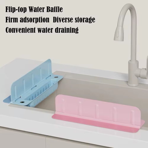 Silicone Kitchen Sink Splash Guard Anti-Splash Faucet Water Baffle Suction Cup Drain Storage Tray Rack