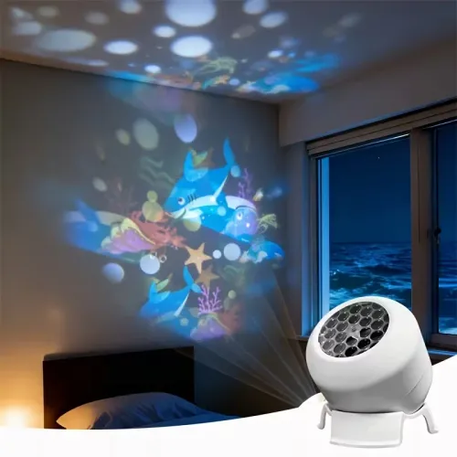 LED Ocean Projector Light, 360° Rotating Dynamic Night Light, USB Powered Ambient Lamp, Decorative Lighting for Game,Living Room