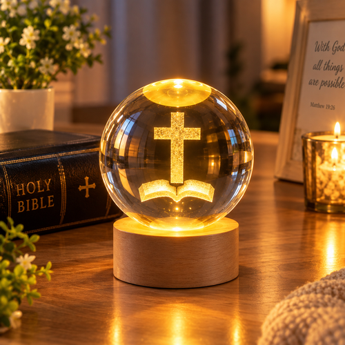 8cm Jesus 3D Crystal Ball Night Light—An ideal choice for Christmas decorations and Nativity scene displays, showcasing religious faith.