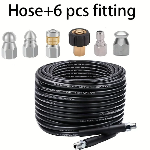 Heavy Duty 5800 PSI Sewer Jetting Kit - High Pressure Drain Cleaning Hose Set