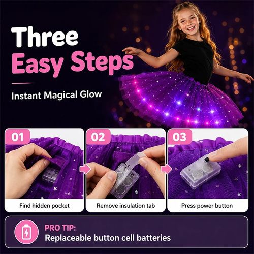 Glitter LED Sequence Tulle Skirt Star Mesh Princess Skirt for Girls and Adults (Suitable for waist circumference of 18cm–20cm)