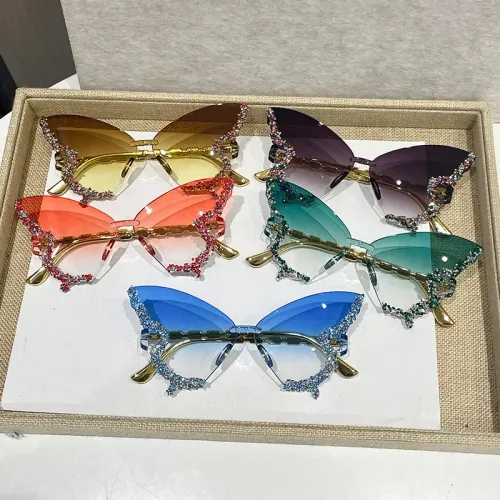 Rimless Butterfly Sunglasses Cat Eye Popular Shades Ellipse Sunglasses