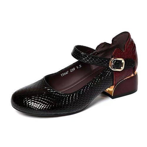 Women's soft-leather round-toe shoes with a single strap.