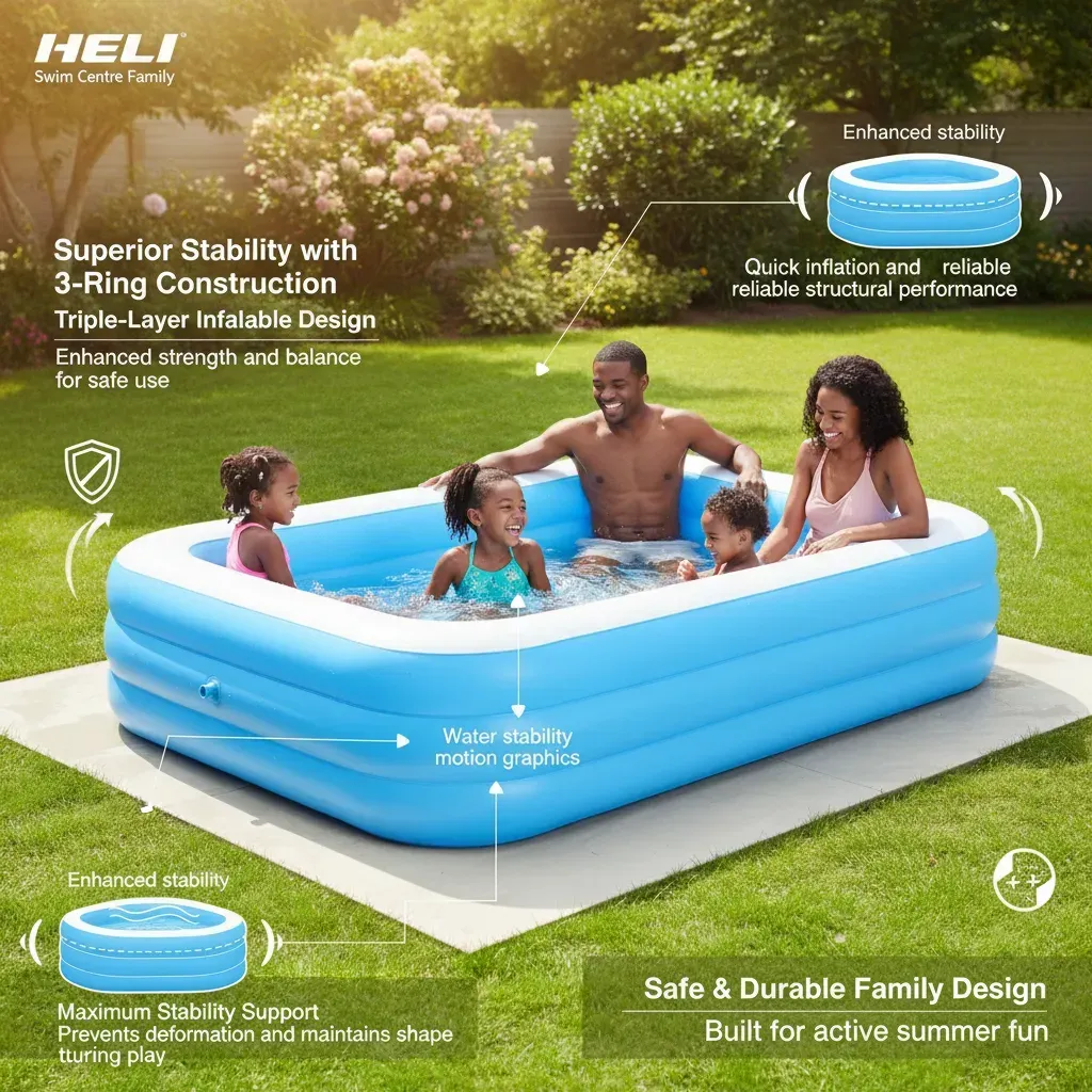 Oversized Family Blow-Up Pool – 210cm x 150cm x 60cm Backyard Water Park for Kids & Adults