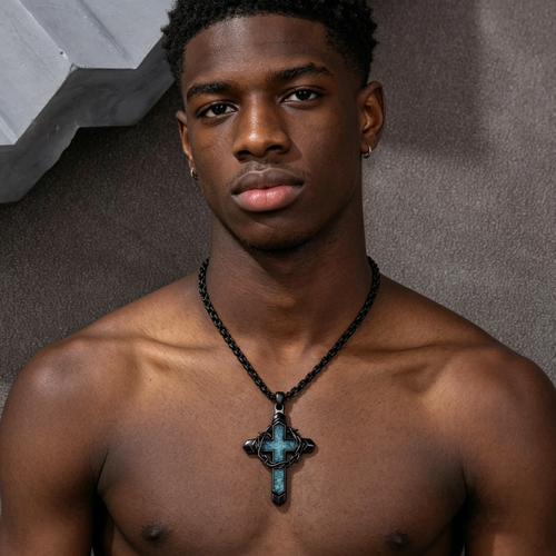 Thorn-Wrapped Inlaid Cross Pendant Necklace