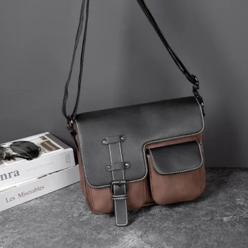 Men's Fashion Shoulder Crossbody Bag, Leather, Square