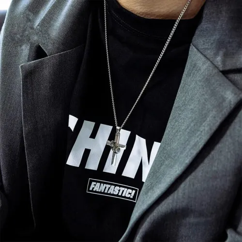 Trend Stainless Steel Circular Ring Cross Pendant Charm Men's Necklace Fashion Accessories Jewelry Valentine's Day Gift Dropship