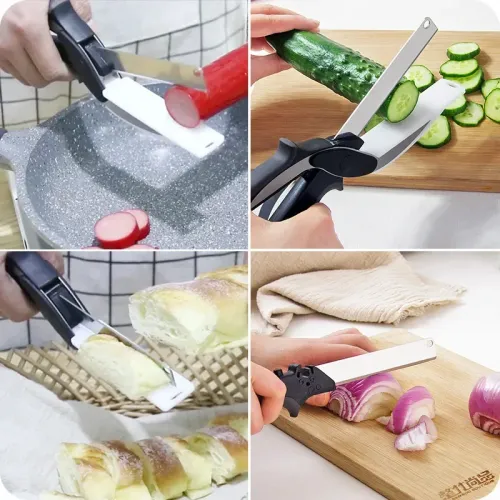 Stainless Steel Kitchen Scissors 2 In 1 Cutting Board Chopper Fruit Vegetable Multifunctiona