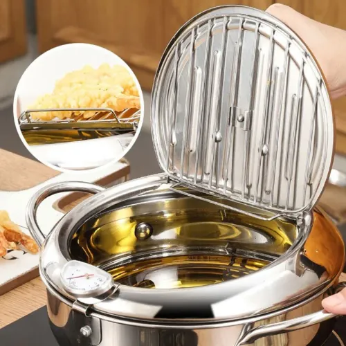 Stainless Steel Oil Pan Household Thermometer With Cover Tempura Oil Fryer Small Oil