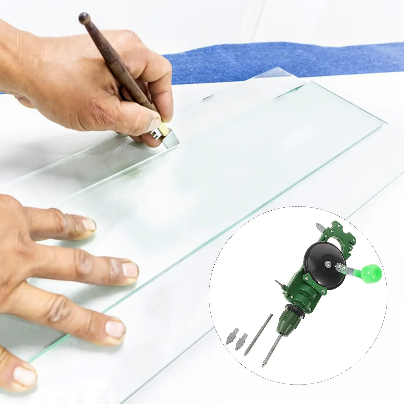 1Set Portable Glass Cutting Tool Hand Crank Punch Opener for Tiles Bottles Mirrors Metal Plastic Construction Ergonomic Design