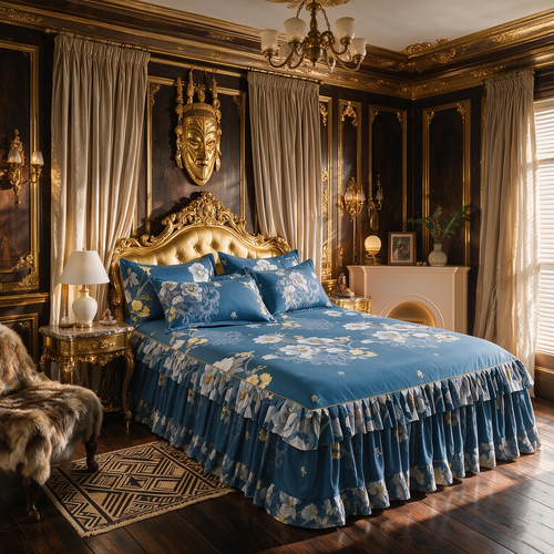 Floral Ruffled Bed Skirt 3-Piece Set 200cm * 220cm