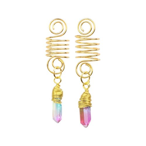 Natural Chip Stone Pendant Hair Accessories For Women Girl Wire Wrapped Hair Twists Spiral Hair Cuff Clips Headwear Dreadlock