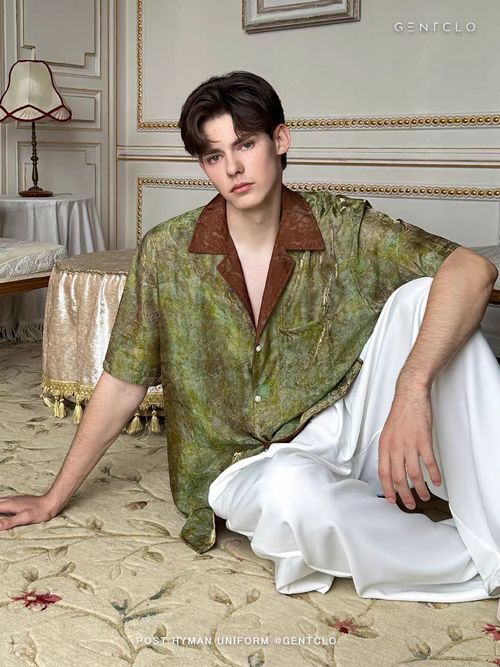 Withered Wood Meets Spring  Green Jacquard Summer Shirt