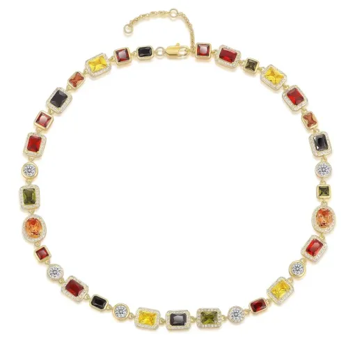 10MM Colourful Zirconia Necklace Iced Out Gemstone  Hip Hop Jewelry Ideal Choice for Father's Day Gifts