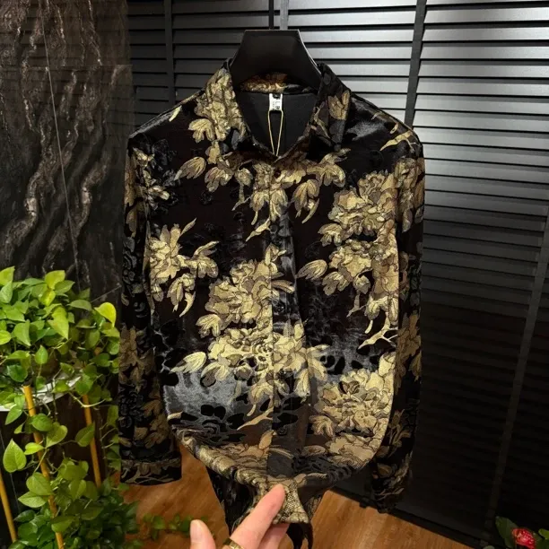 Black and gold acetate velvet shirt
