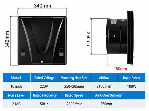 Flip Ventilation Fan Kitchen Fume Exhaust High Speed Household Air Extractor Ten Inch Wall Mount Window Type Electric Vent